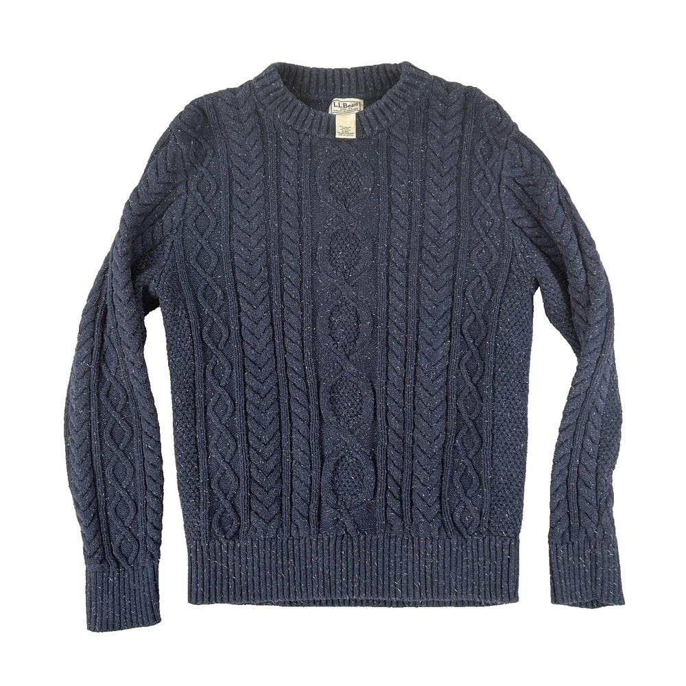 L.L. Bean Sweater Mens Small Blue Cable Knit Crew Neck Organic Cotton Pullover - Picture 1 of 14